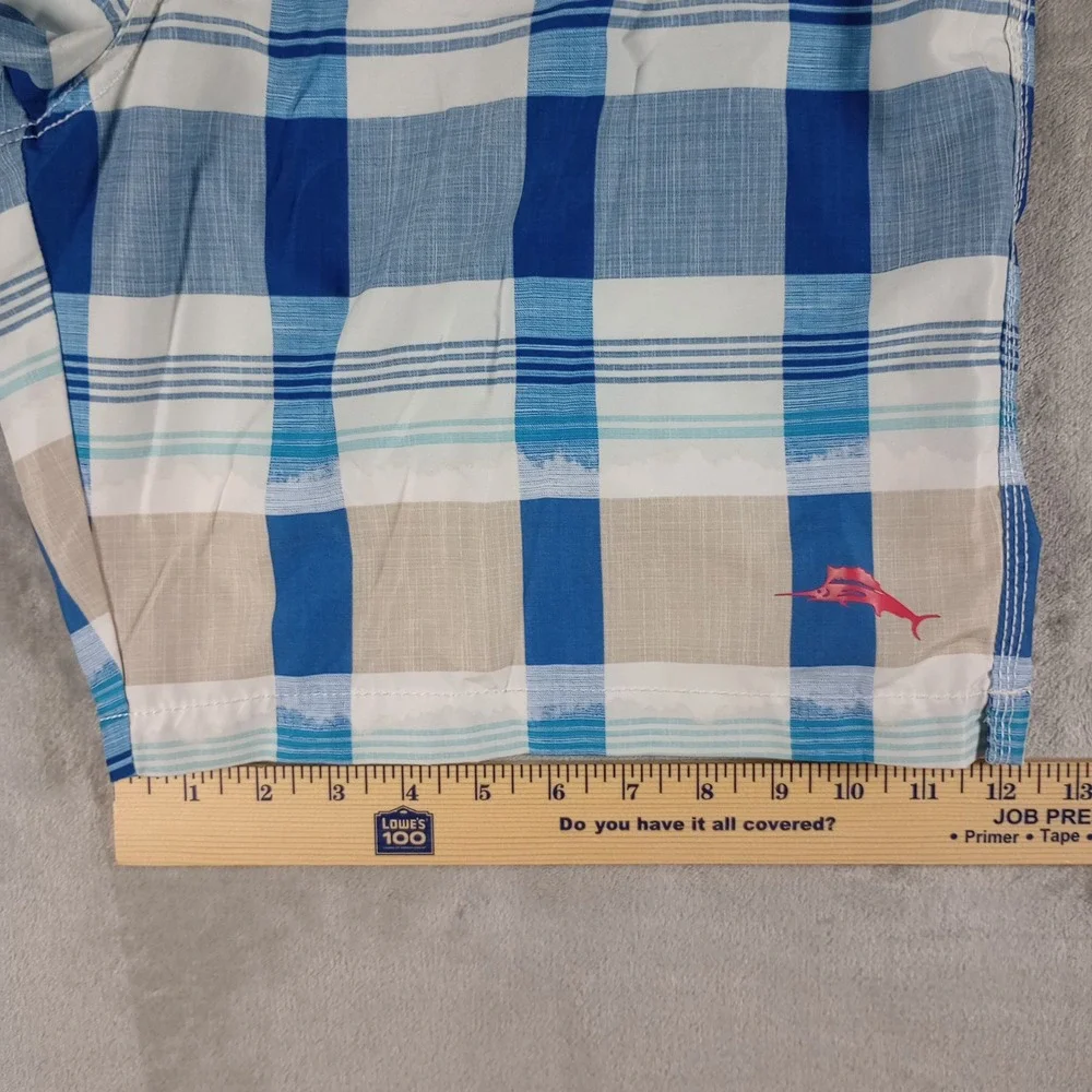 Tommy Bahama Swim Trunks Mens XL Blue Plaid Board Shorts Cargo Pocket Tropical
